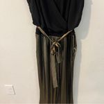Ny Collection Black & Metallic Gold Layered Blouson Belted Wide Leg Jumpsuit M Photo 2