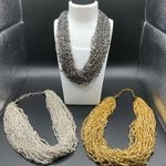 Set of 3 multi strand beaded necklaces gold/silver/black 16” ' Black Photo 0