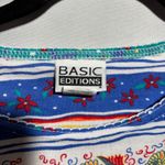 VTG Colorful Striped Floral AOP T Shirt Top Womens Oversized S Granny 80s 90s Blue Photo 2