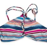 Vanilla Beach Bikini Top High Neck Strappy Criss Cross Blue Pink Striped NWOT L Photo 0