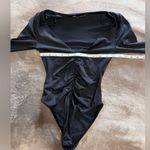 ZARA  One Piece Black Sexy Long Sleeve Scrunch V-Neck Women’s Bodysuit Sz S EUC Photo 3