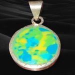 2 Sided Mayan Pendent With Bluish Green & Yellow Turquoise Inlay Blue Photo 0