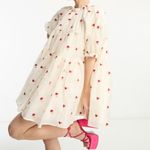 Sister Jane Prairie Rose Embroidered Tiered Puff Sleeve Mini Dress Cream‎ Medium Red Photo 1