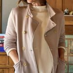 FRANK & EILEEN Belfast Triple Fleece Peacoat Beige Taupe Small Minimalist Career Photo 1