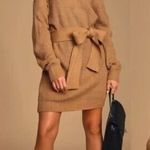 Lulus Sweet Demeanor Camel Turtleneck Cold-Shoulder Sweater Dress sz XL belted Photo 0