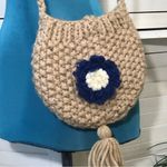 Vintage Handcrafted Wool Floral Crossbody Bag Tan Photo 2