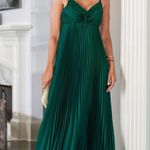 Boston Proper Emerald Green Pleated Liquid Shine Babydoll Maxi Dress Formal - 8 Photo 0