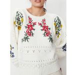 Ba&sh  White Knit 100% Cotton Crochet Stitches Bright Florals Miro Sweater Size S Photo 3