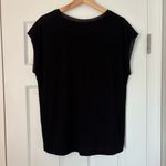 Tahari Black Short Sleeve Mesh Neck Basic Staple Black Tee Cotton Stretch L Photo 3