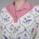 Vintage 80s G.W. Floral Pearl Corduroy Collared Sweatshirt Size M Photo 2