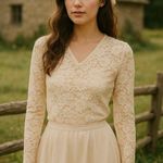 Dialogue Y2k Cream Lace Long Sleeve Top M Victorian Fairy Romantic Cottage Photo 0