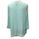 Chico's Women's Embroidered Tunic Blouse Size L Teal Blue Tie Neck Long Sleeve Photo 3