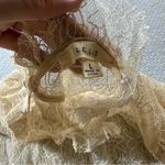 Le lis Cottagecore Tan Cream Long Sleeve Ruffle Mock Neck Lace Top Large EUC Photo 3