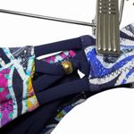 Trina Turk  Women's Navy Floral Bikini Bottom Size 10 Side Strap Gold Accent Swim Photo 2