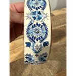Lucky Brand  Embroidered Leather Belt Size M Boho Floral Cream Blue Western Photo 2