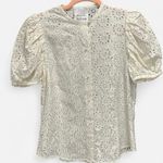 Mise En Scene By Ruffian White Eyelet Lace Button Down Puff Sleeve Top Size 2 Photo 2