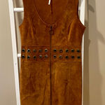 Free People - Brown Suede Leather Eyelet Zip Dress - Size 4 Photo 0