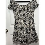 American Eagle  Off Shoulder Smocked Floral Ruffle‎ Tiered Dress Black Cream L Photo 3
