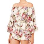 LPA Anthropologie Linen Off Shoulder Romper Floral Summer Rose Bouquet Size XS Photo 0
