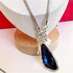 Silver 36" Long Faced Cristal Sweater Necklace Blue Womens Jewelry Photo 4
