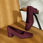 Vivaia Melody Square Toe Chunky Heels Sparkly Burgundy Slip On Pump Shoes Ballet Red Size 5.5 Photo 1