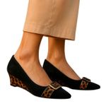 Joan & David Luxe CJ Shayna Wedge Heels Black Suede Animal Photo 0