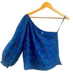 Veronica Beard Lyric One Shoulder Silk Blouse Floral Cobalt Multi NEW Photo 1