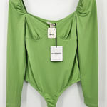 Free People Glamorous Long Sleeve Sweetheart Neck Bodysuit Green Sz M Photo 0