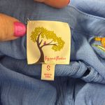 Fig and Flower Blouse Blue Embroidered Floral Button Front Small Career Work Photo 7