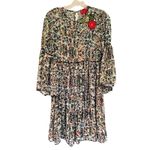 Bhanuna Anthropologie Floral Bell Sleeve Mini Dress Women's 0 Blue Boho Feminine Green Photo 4
