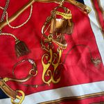 Nicole De Beauvoir Paris Equestrian Scarf Square Red Navy gold Horse 30x30 Photo 2
