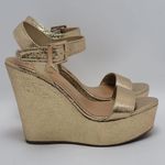 Bamboo  Platform High Wedge Heels Ankle Strap Round Toe Metallic Gold Sandal Sz 8 Photo 0