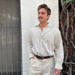 Free People Vintage club room beige striped button up preppy retro shirt sz L Photo 1