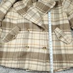 Free People Highlands Wool Plaid Double Breasted Peacoat Brown Size XL Oversized Photo 8