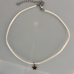 White Faux Choker Charm Necklace with Whimsigoth Silver Tone Star Cham / Pendant Photo 0
