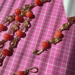 Nine West Coral beads Gold shell chain Necklace flower leave pendant 28” inches Photo 5