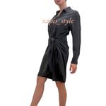 100% silk Acrobat Dusty Blue Slate Solid Minimalist Tie waist shirt dress Size M Photo 8