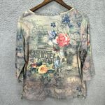Christopher & Banks Top LP Map Floral Print Artsy Scoop Neck Travel Romantic Y2K Photo 6