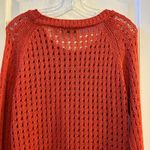 RD Style Reddish Orange Knit Open Weave Crew Neck Long Sleeve Sweater Large Top Photo 8