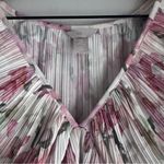 H&M Plissé Pink Watercolor Floral Long Sleeve V-Neck Dress Sz Medium Photo 7