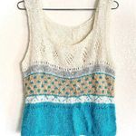 Vintage Handmade White Blue Knit Sweater Tank Top Photo 0