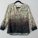 Ecru  Gray Animal Print Button Down Silk Blend Blouse Shirt Women's size Medium Photo 0
