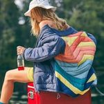 Free People NWT Midnight Moon Bomber Jacket Coat in Rainbow Blue Photo 1