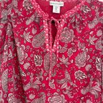 Cupcakes & Cashmere Blouse Paisley Top Red Puff Sleeve Tie Neck Blouse Sz Medium Pink Photo 2