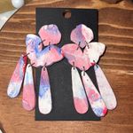 Handmade Patriotic Tie Dye Dangle. Polymer Clay Earrings. Photo 1