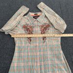 Roar Women's Embroidered Blue Orange Button Up Plaid Western Shirt – Size Medium Photo 8