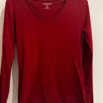Eddie Bauer  Solid Red V-Neck Long Sleeve Top Sz M Photo 0