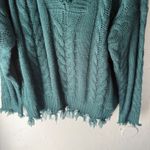 Entro ‎ Womens M Green Cable Knit V Neck Distressed Fringe Sweater Boho Western Photo 2