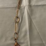 26” Gold Tone Chain Necklace Sliced Agate Stone Pendant White Pink Edge 3.5”H Photo 4