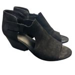Eileen Fisher Black Iris Nubuck Leather Block Heel Cut-Out Sandal Open Toe 7.5 Photo 1